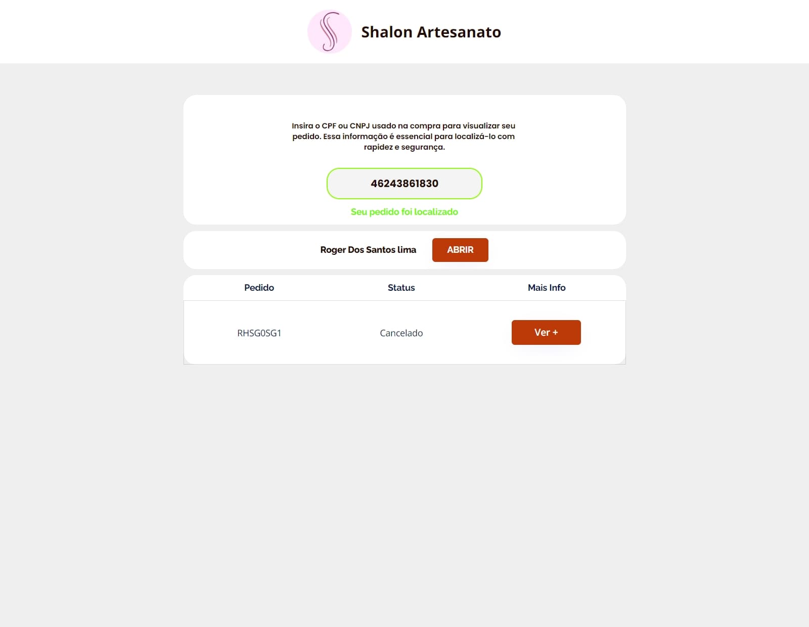 Tela real de pedido do cliente