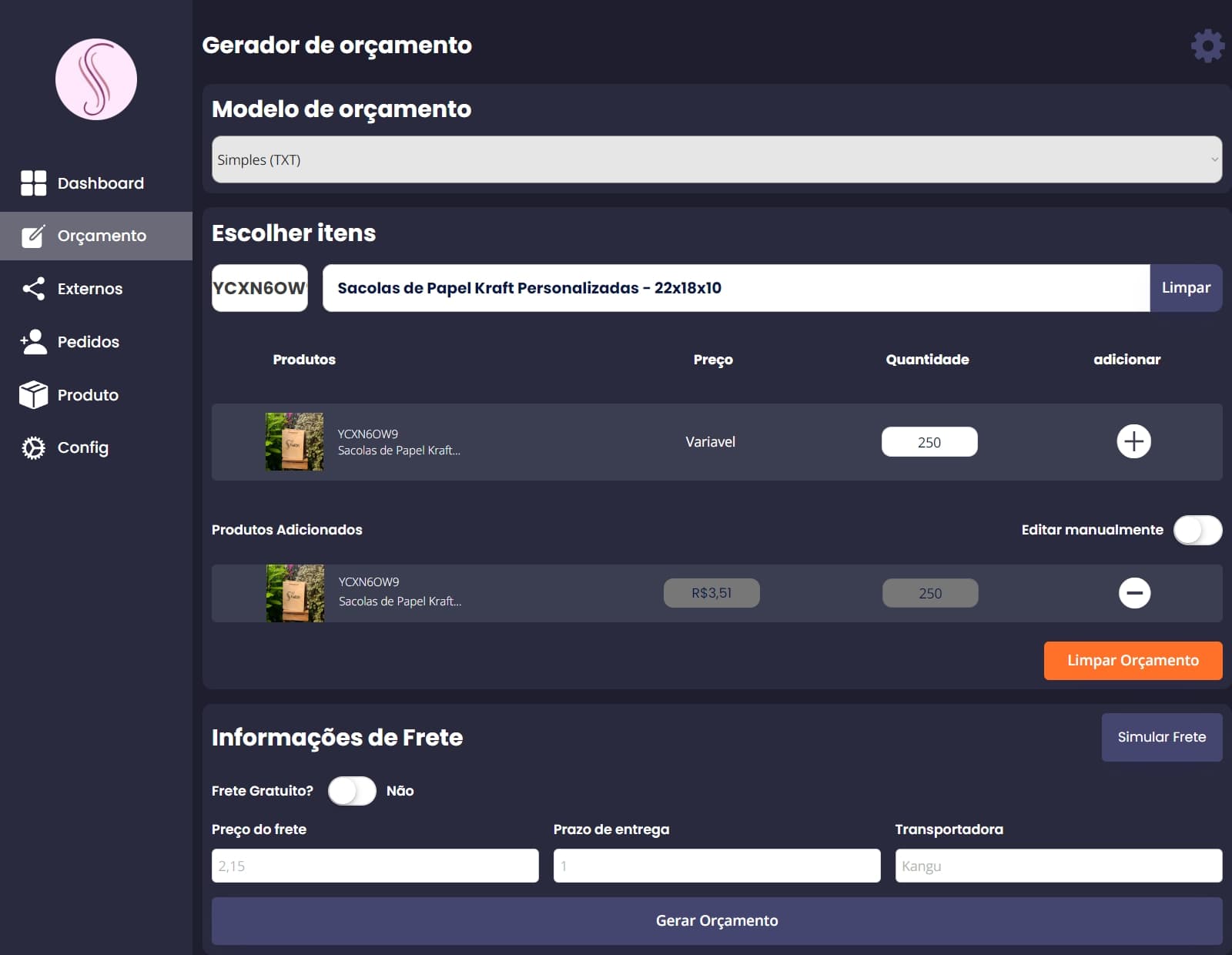 Visums — Painel de Geração de Orçamento