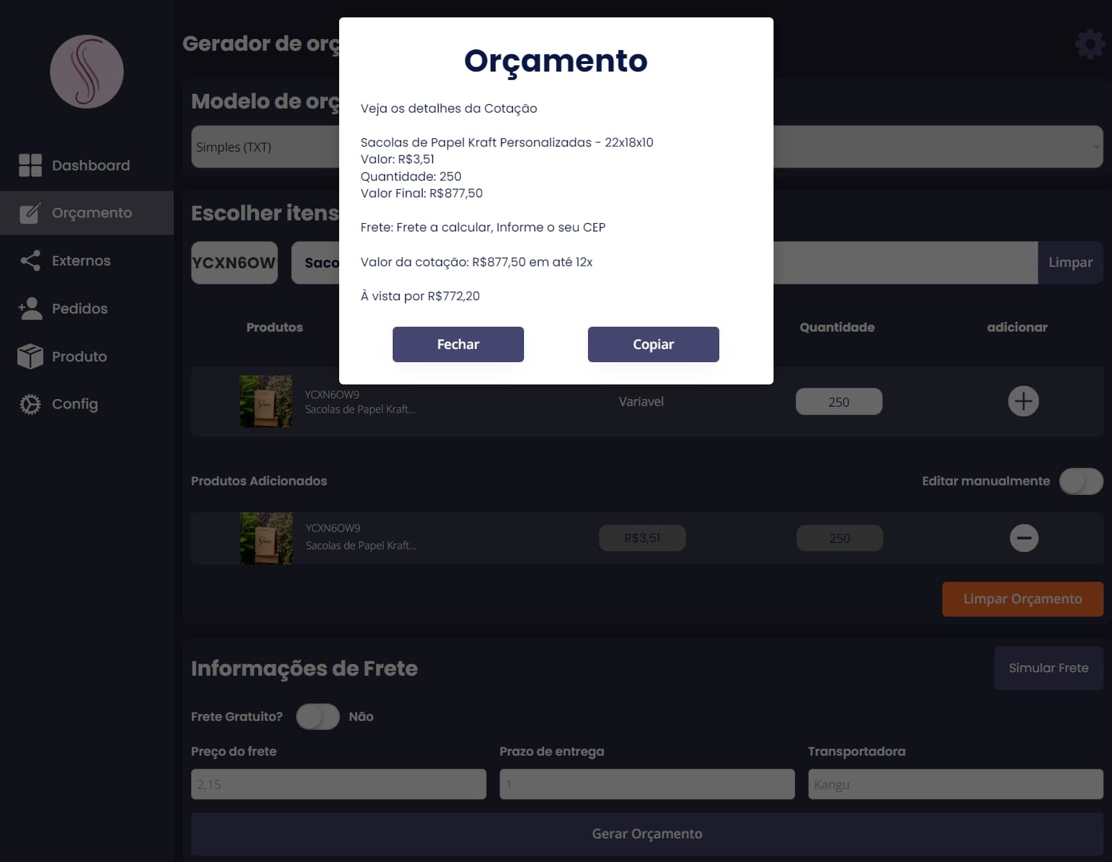 Orçamento Instantâneo